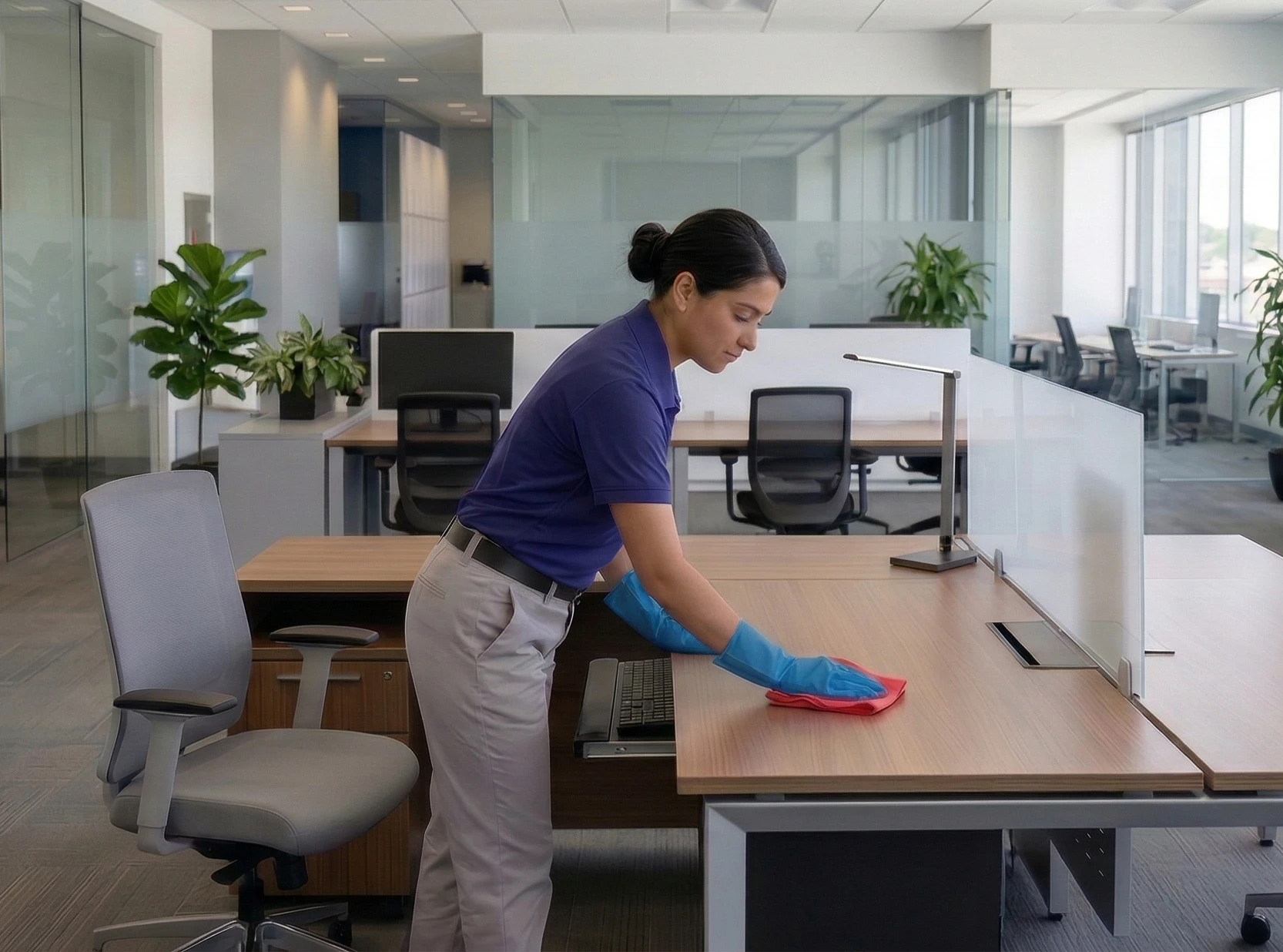 Titan Building Maintenance crew cleaning an office space